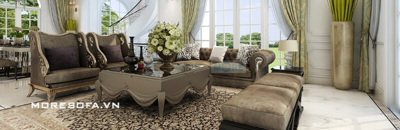 Sofa tân cổ điển MS-016 gỗ tự nhiên bọc da cao cấp nhập khẩu cho phòng khách chung cư biệt thự tinh tế sofa tân cổ điển