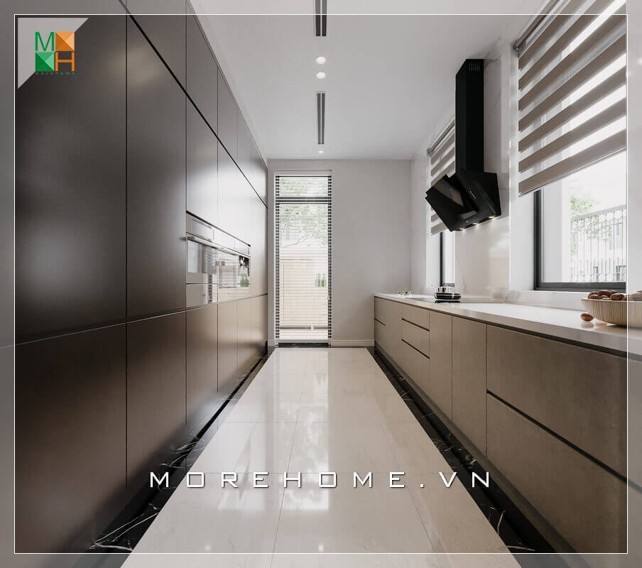 Mẫu thiết kế phòng bếp với hệ tủ bếp chữ bằng gỗ công nghiệp cho chung cư, nhà phố, biệt thự hiện đại Thiết kế tủ bếp nhà phố sang trọng