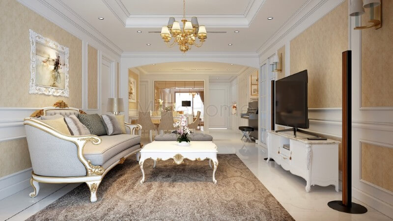 Thiết kế nội thất phòng khách chung cư tân cổ điển mang vẻ đẹp quý phái, sang trọng Thiết kế phòng khách chung cư