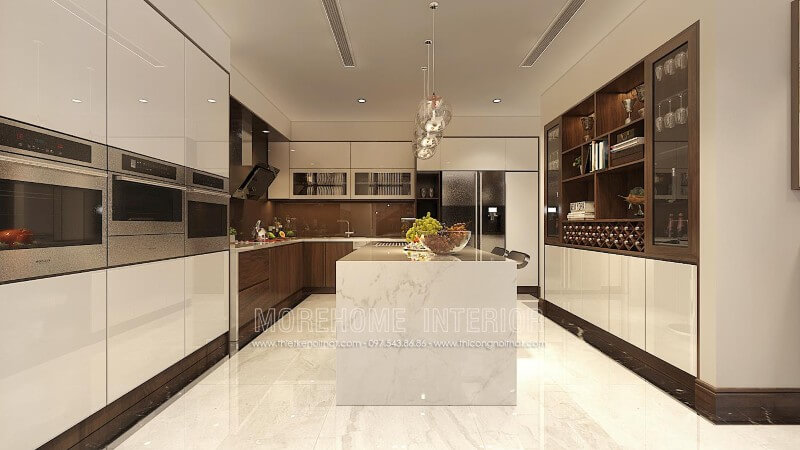 Lựa chọn tủ bếp gỗ Veneer kiểu dáng chữ L được coi là xu hướng Tủ bếp gỗ công nghiệp và tủ bếp acrylic