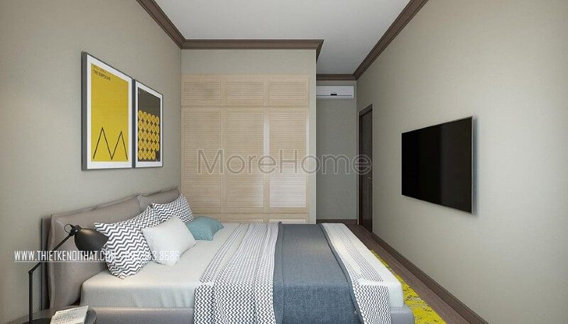 Giường ngủ gỗ công nghiệp thiết kế hiện đại, kiểu dáng đơn giản. Chất liệu gỗ công nghiệp luôn được ưa chuộng trong nội thất nhà ở chung cư