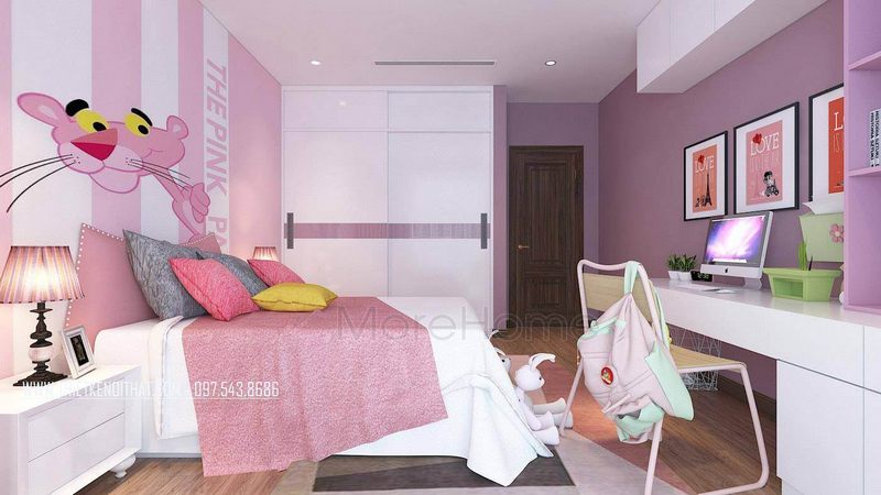 Mẫu giường ngủ đơn giản gỗ công nghiệp màu trắng cho phòng ngủ bé gái
