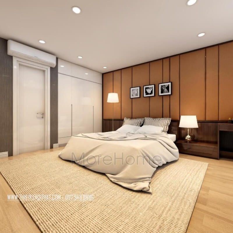 Tủ gỗ công nghiệp màu trắng dạng cửa lùa âm tường tiết kiệm tối đa được khoảng diện tích không gian phòng ngủ thêm rộng thoáng hơn