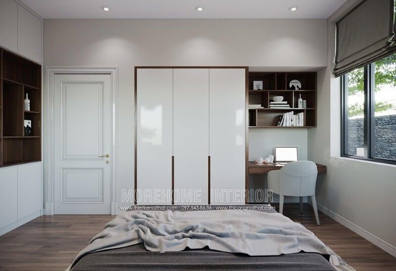 Góc học tập được sắp xếp đơn giản đẹp cho phòng ngủ.