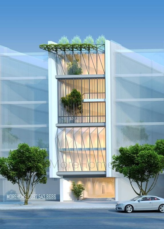 Thiết kế kiến trúc nhà phố hiện đại 6 tầng sang trọng tại Lạc Long Quân, quận Tây Hồ, Hà Nội