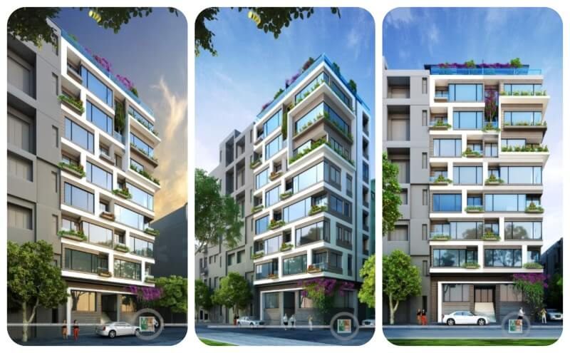 Thiết kế kiến trúc nhà phố 2 mặt tiền hiện đại 8 tầng ở phố Trấn Vũ Ba Đình Hà Nội