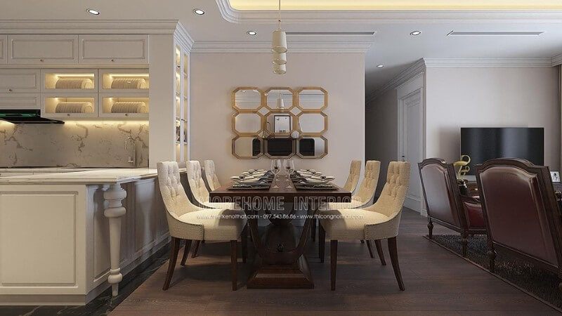 Thiết kế nội thất cho phòng ăn theo phong cách cổ điển sang trọng và đầy đẹp mắt.