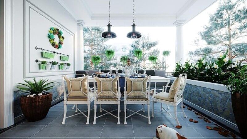 Bộ bàn ghế ăn tạo nên một không gian thân thiện và đẹp mắt cho nhà phố, biệt thự ở khu vực ngoài trời.