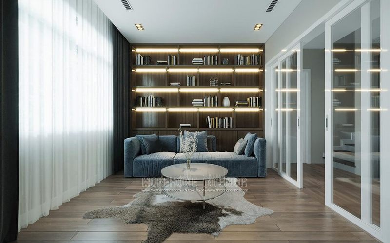 Mẫu sofa phòng thờ màu xanh đẹp tinh tế mà sang trọng, đại diện cho sự bình yên và tĩnh tâm
