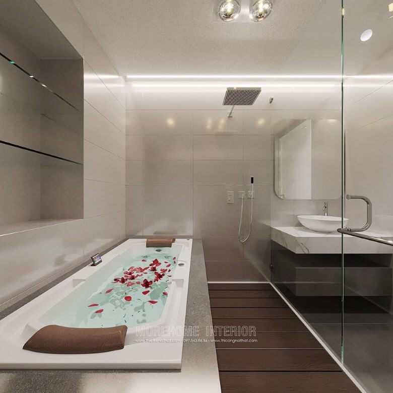 sẽ làm nổi bật không gian bồn tắm của bạn.
Sử dụng dòng đá nhân tạo solid surface và đá granite để ốp lên bồn tắm sẽ giúp nâng cao không gian bồn tắm của bạn.